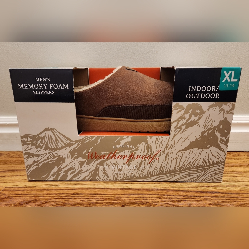 New Weatherproof Men's Brown Memory Foam Slippers XL (13-14)